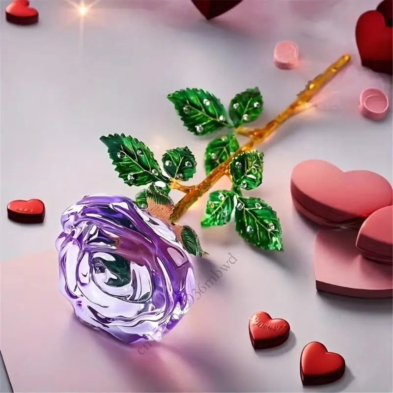 fleur artificielle rose rouge verte bleue anniversaire décoration maison brillante feuilles vertes tige dorée