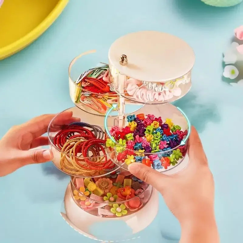 présentoir rotatif multi niveaux transparent accessoires cheveux rangement moderne anneau élastique barrette pinces