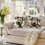 coussin chien mignon coeurs clés illustration cartoon blanc noir beige