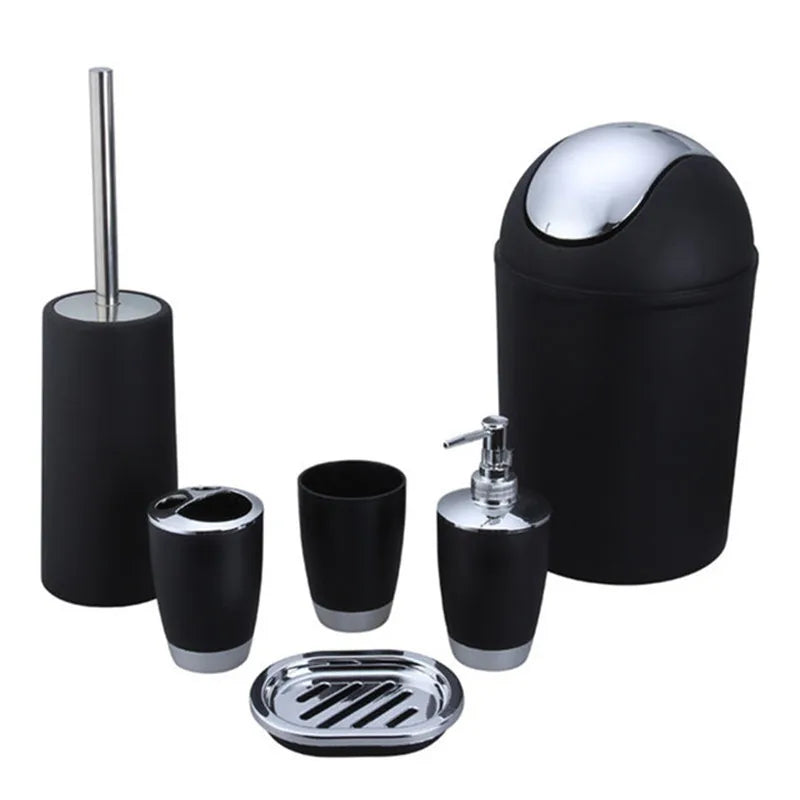 ensemble six accessoires salle bain noirs moderne rangement toilette tasse brosse poubelle