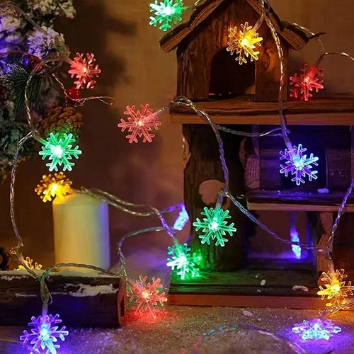 guirlande lumineuse flocons neige multicolore noël anniversaire mariage décoration intérieure extérieure festive bleu vert