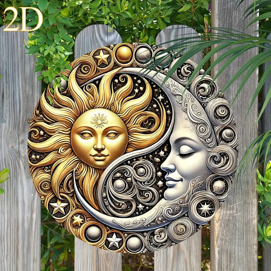 décoration murale yin yang soleil lune or argent blanc noir artisanale