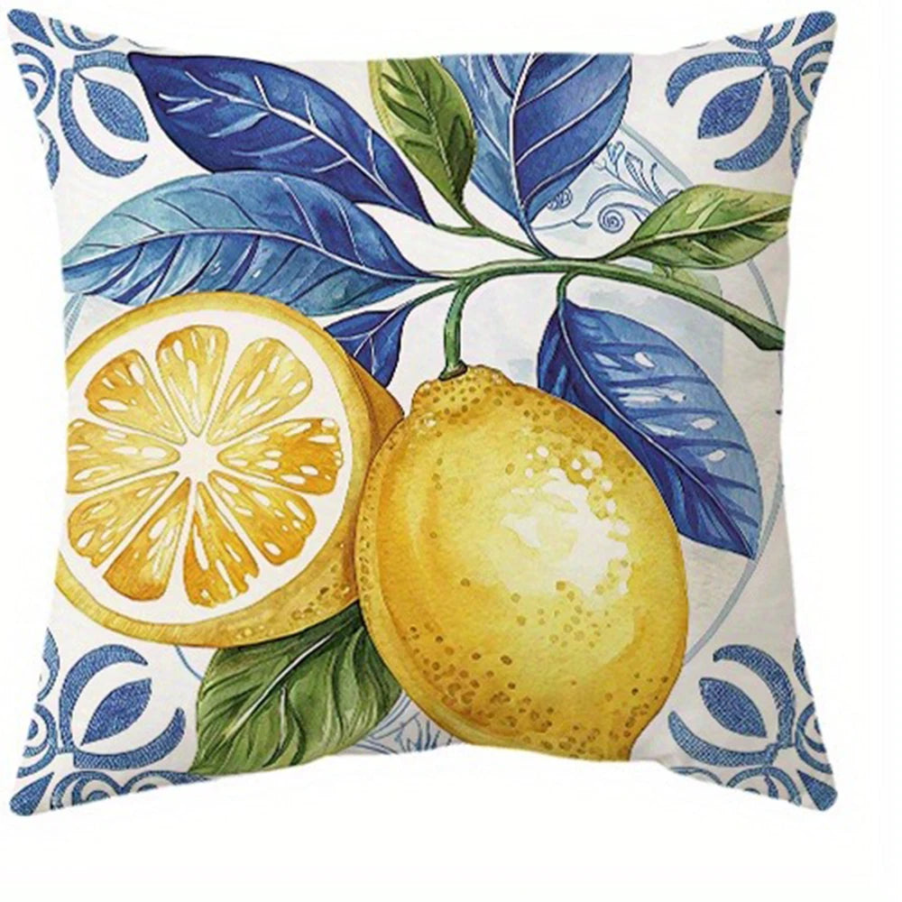 taies d'oreiller décoratives imprimées citrons feuilles bleu moderne maison lit