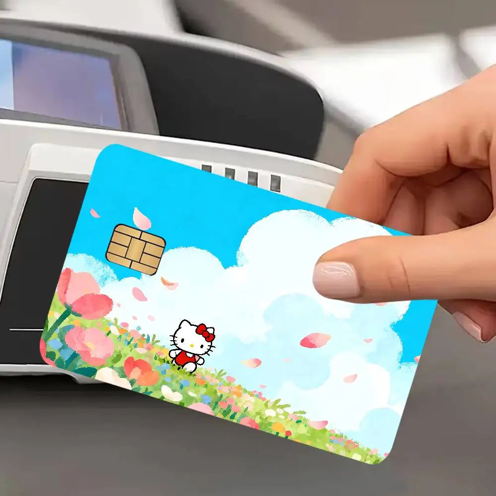 autocollants carte credit dessin anime fleurs cerisier pp paper waterproof réutilisable roseclair oneunit