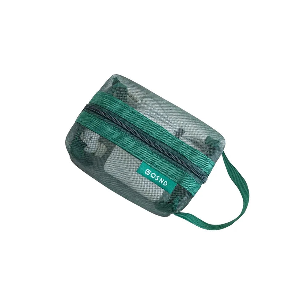 sac main vert maille moderne fermeture eclaire rangement chargeur cable boite données