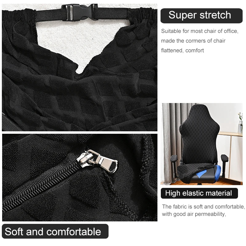 Housse chaise jeu polyester jacquard moderne noire carreaux géométriques zip ceinture