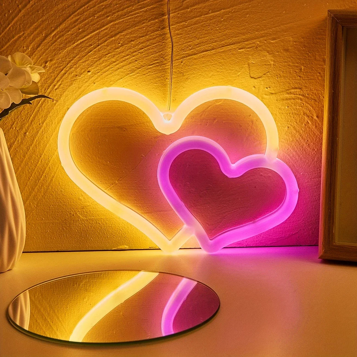 lampe led cœur blanc rose jaune verte bleue moderne rechargeable usb 21cm 15.5cm