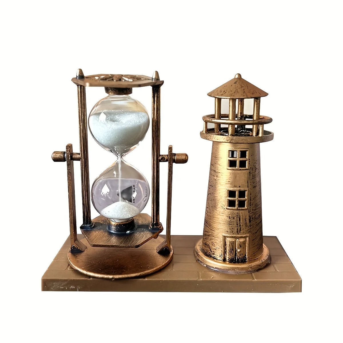horloge sable phare décoratif vintage rétro objet dcoration doré finement détaillé transparent