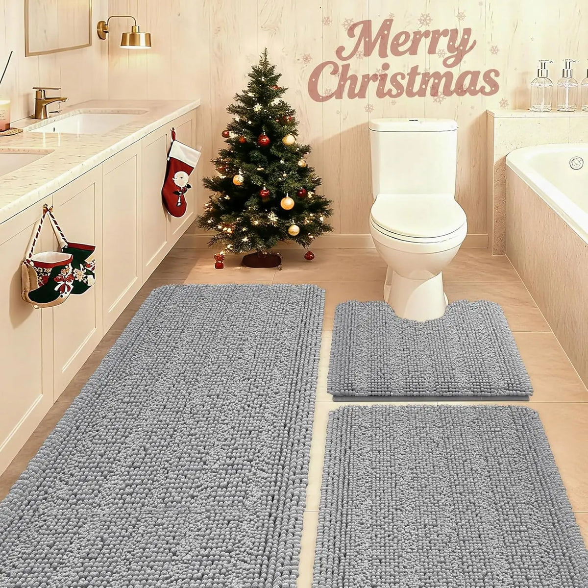 tapis bain bouclés absorbants gris clair moderne antidérapant respectueux environnement