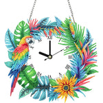 horloge suspendue 2d fleurs oiseaux motifs géométriques blanc multicolore métal chaines