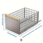 rangements métal pliables paniers maille fine gris moderne cuisine tringles poignées bois