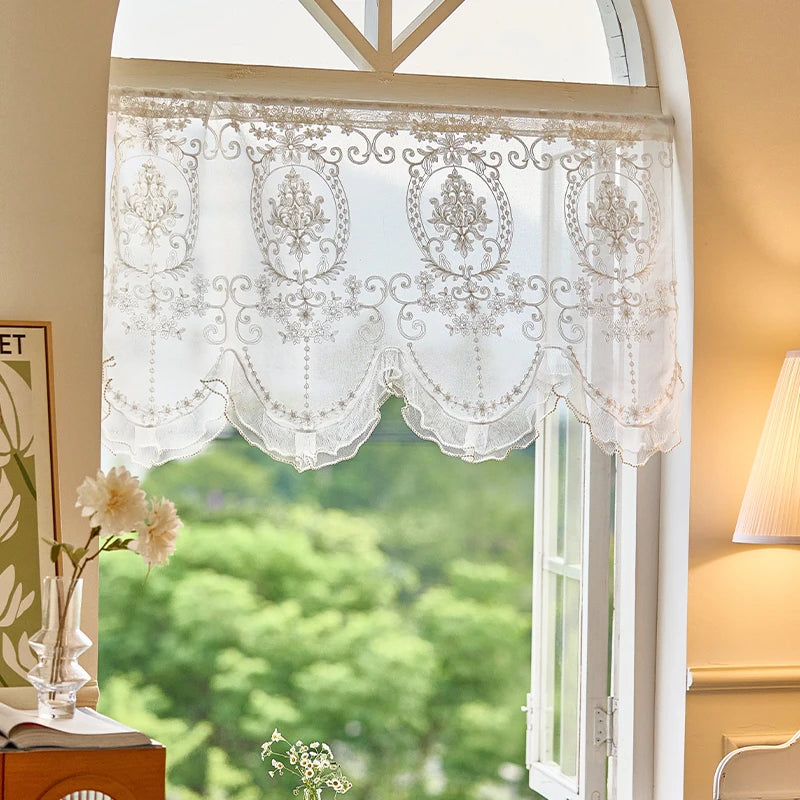 rideau fenêtre transparent dentelle brodée shabby chic fleur motif floral vintage beigeclair