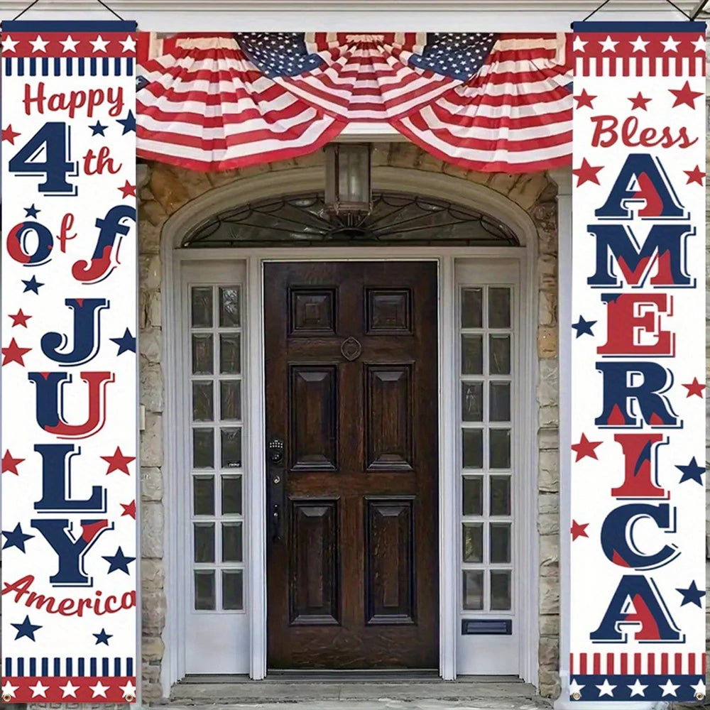 bannière décorative étoiles rouge blanche bleue texte happy 4th bless america grommets suspension festive
