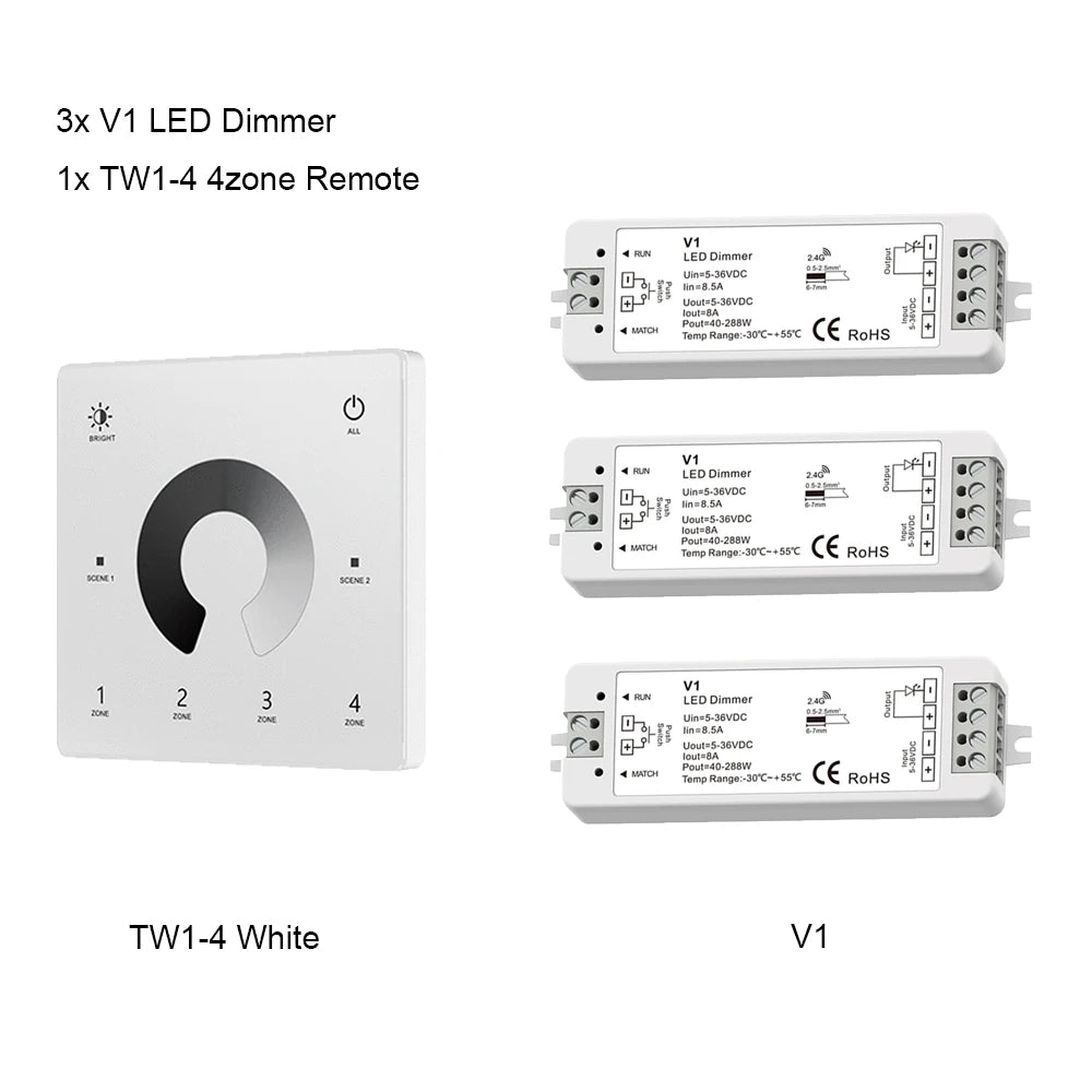 contrôleur led sans fil zones gradateur tactile noir blanc modernes 24v 36v