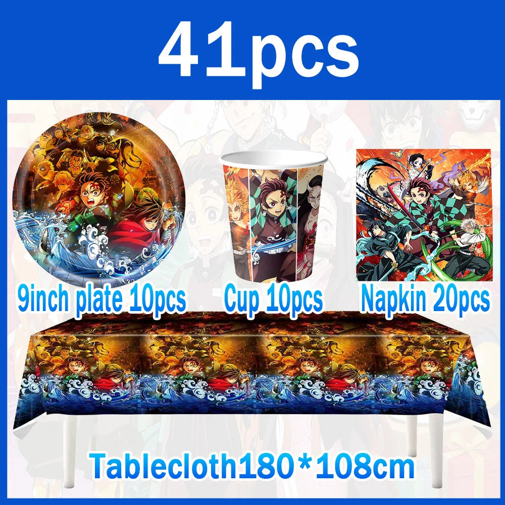 décoration anniversaire enfant anime assiettes gobelets nappe bannière serviettes toppers cupcakes