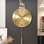horloge murale moderne or marbrure pendule cerfs décoration élégante aiguilles métal fixations murales