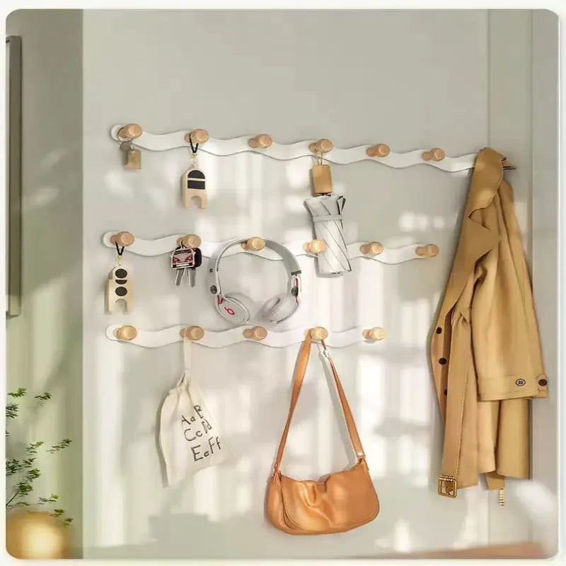 porte sacs mural blanc bois moderne adhésif crochets clous adhésifs