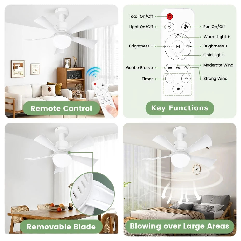 ventilateur moderne blanc lampe e27 télécommande led variable cuisine chambre