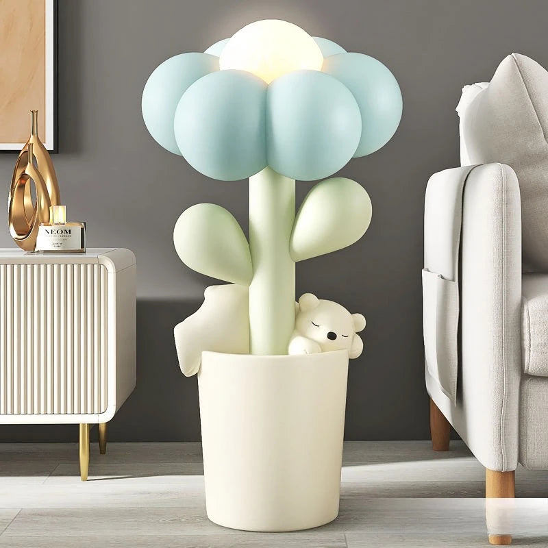 lampe pied fleur ours peluche rose verte blanche moderne enfant 85cm haute living room