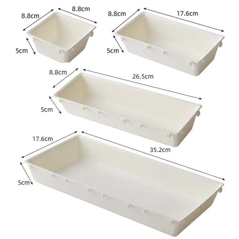 boîtes rangement modulaires blancs plastique sans BPA réutilisables compartiments divers table drawer