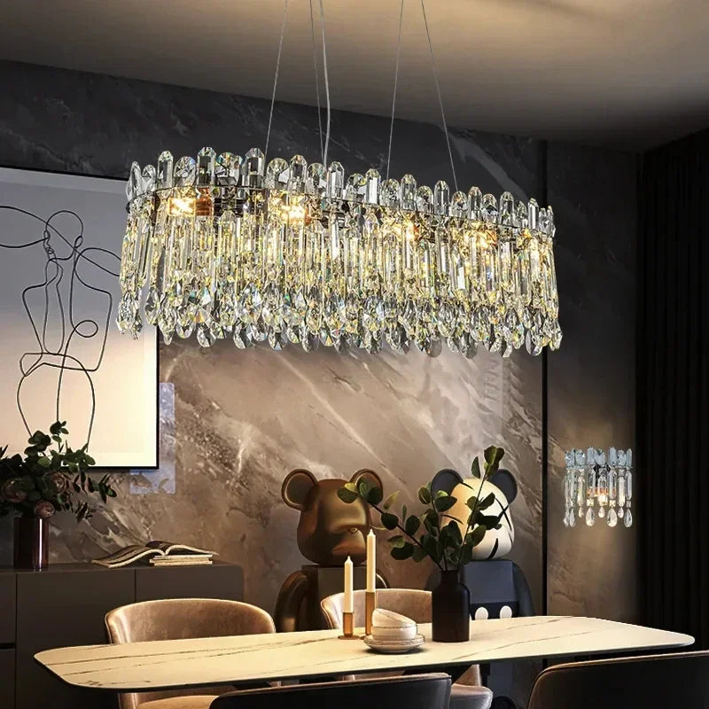 lustre moderne élégant cristal transparent doré salon chambre restaurant