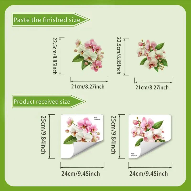 stickers decoratifs fleurs roses vertes violettes adhésifs salle bain decoration maison autoadhésifs blanc