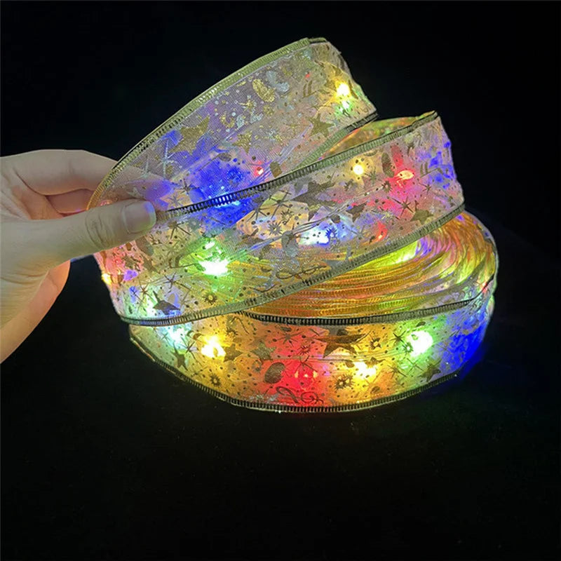 ruban lumineux multicolore étoiles dorées adhésif festif transparent vacances batteries sèches 4.5v