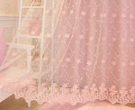 rideau rose fleurs blanches romantique tulle dentelle salon chambre polyester