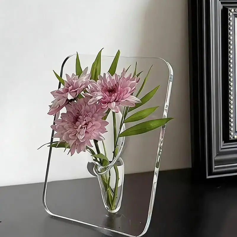 vase transparent moderne photo frame hydroponique minimaliste couleurs rose violet marron