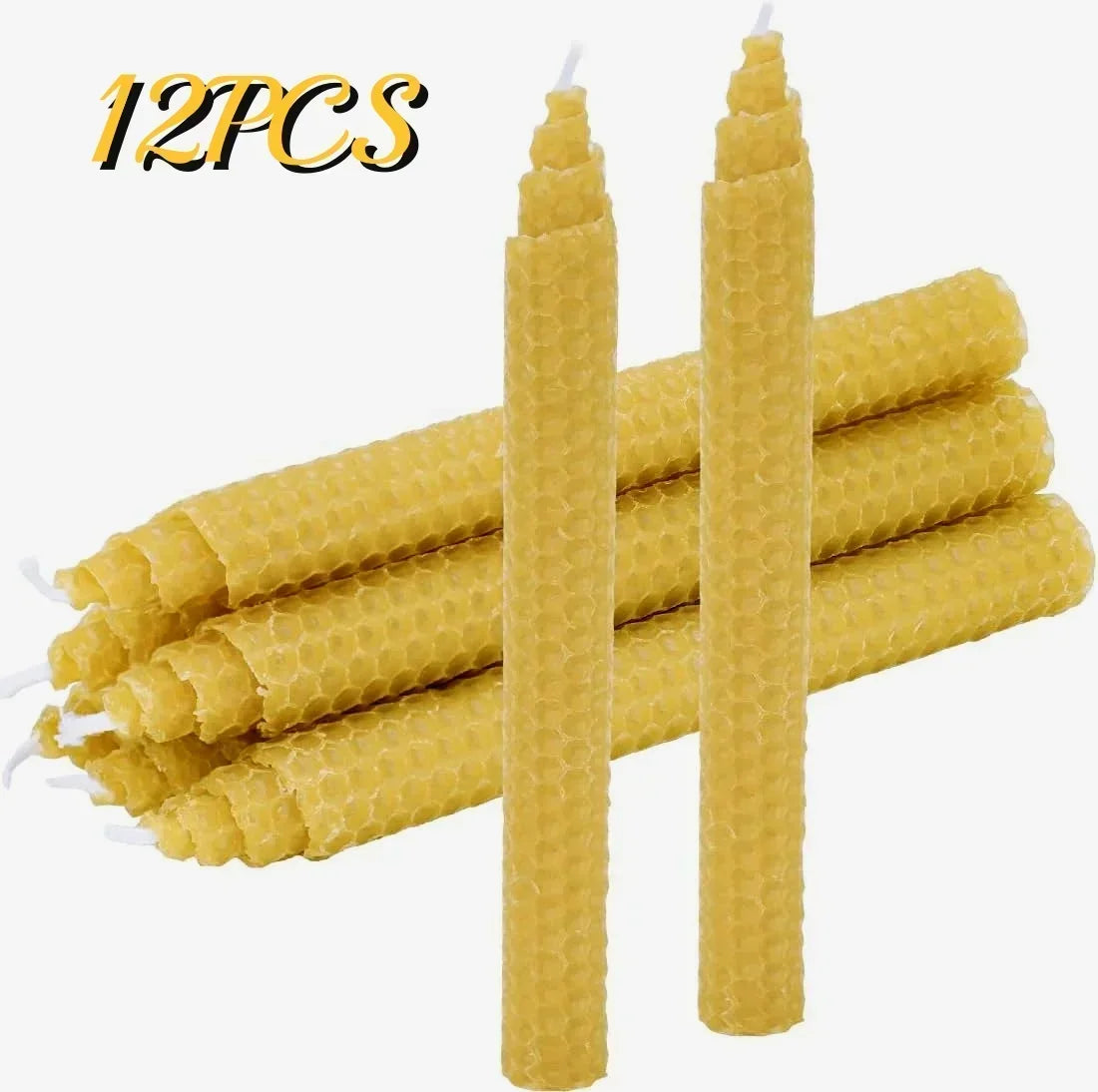 bougies coniques cire d'abeille hexagone jaune sans fumée decoration table classique maison