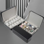 boîte montres simili cuir moderne 10 compartiments noir gris élégante étanche cordon serrage