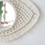 miroir mural macramé boho blanc franges décoration intérieure chambre salon artisanal