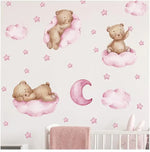 stickers muraux ours peluche rose bleu nuages bonne nuit décoration enfant illustration douce