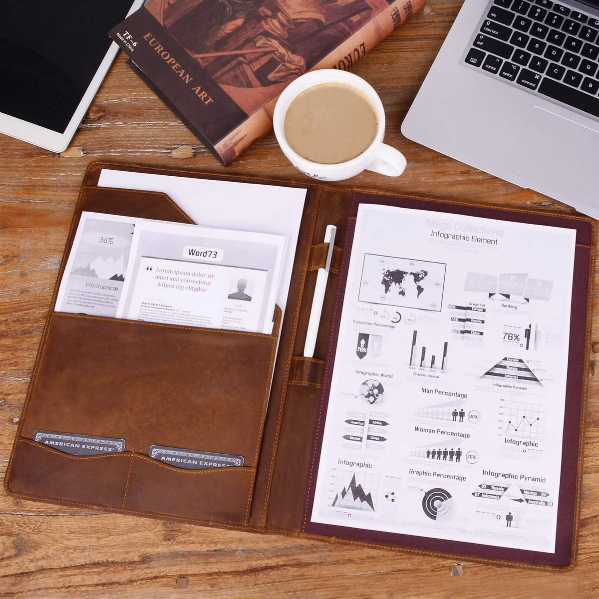 Presse-papiers vintage cuir véritable blanc A4