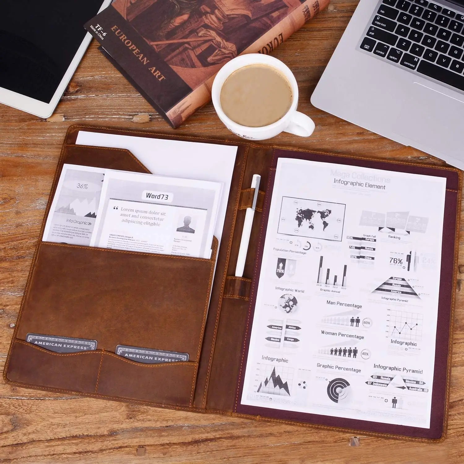 Presse-papiers vintage cuir véritable blanc A4