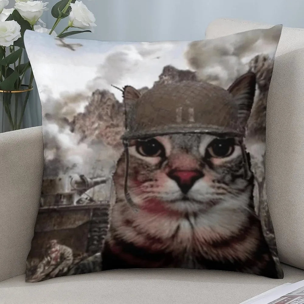 housse coussin carré imprimé chat militaire multicolore décoration moderne canapé chambre voiture 100 polyester