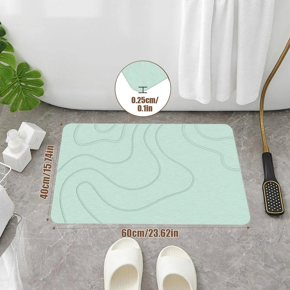 tapis bain moderne 60x40cm gris foncé vert blanc motifs ondulés relief absorbant
