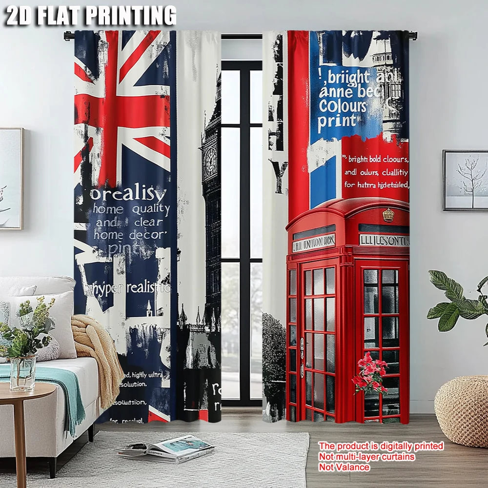rideaux drapeaux britanniques union jack cabine téléphonique big ben deux pièces polyester moderne