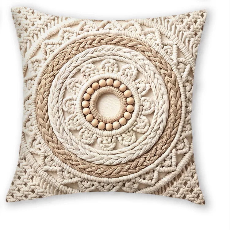 housse coussin macramé boho chic franges beige gris 40x40cm 45x45cm 50x50cm 60x60cm polyester