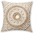 housse coussin macramé boho chic franges beige gris 40x40cm 45x45cm 50x50cm 60x60cm polyester