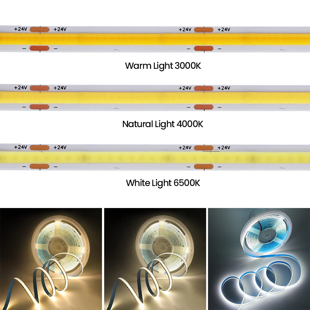 ruban led cob flexible blanc chaud adhésif moderne salon décoration intérieur lumière douce