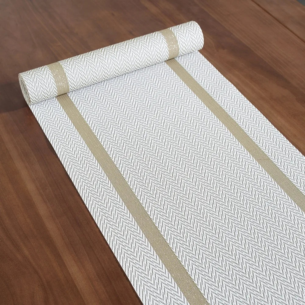 nappe table motif chevrons couleur beige gris blanc moderne rustique fêtes mariage resistant taches