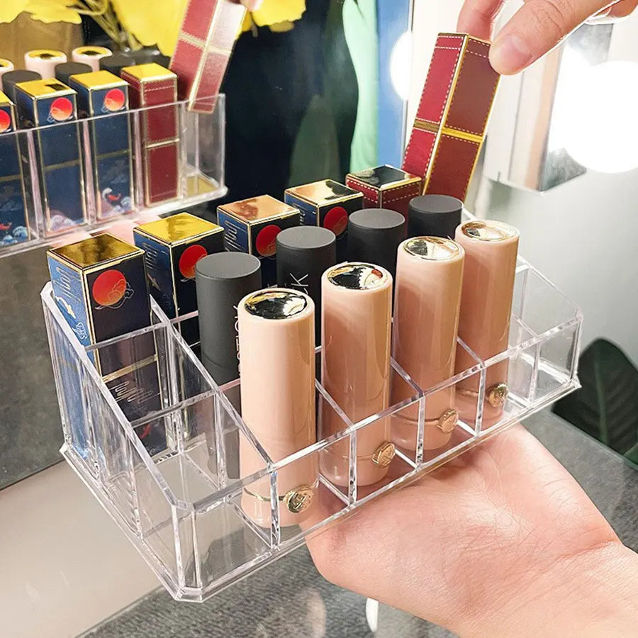 boîtes rangement cosmétiques transparentes modernes minimalistes 18 grilles clips sécurisés organisation maquillage