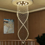 lustre moderne cristal transparentes argentées spirale élégant led suspension intérieur grande taille fixations ø120cm