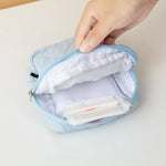 sac cosmétique moderne polyester quilted noir blanc rose bleu poudre compacte serviettes hygiéniques brosse