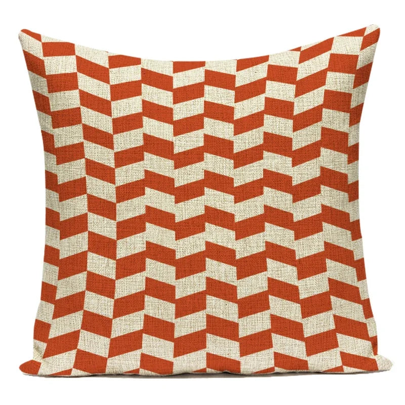 housse coussin carrée rayures horizontales géométriques rouge bleu beige décorative salon canapé maison