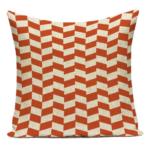housse coussin carrée rayures horizontales géométriques rouge bleu beige décorative salon canapé maison