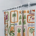 rideau douche tropical motif animaux océanique orangé crème bleu vert
