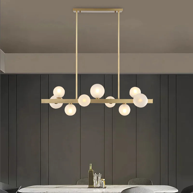 suspension lumineuse moderne boules translucides or blanc ampoules led 12 têtes cuivre
