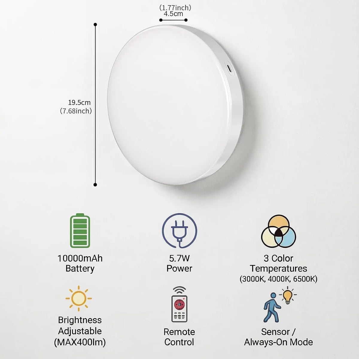 lampe led plafonnier moderne rechargeable télécommande 10000mAh blanc opacité minimaliste